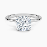 Petite 1.5mm Engagement Ring with a Cushion cut diamond in white gold — top view