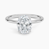 Petite 1.5mm Engagement Ring with a Oval cut diamond in white gold — top view