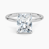 Petite 1.5mm Engagement Ring with a Radiant cut diamond in white gold — top view