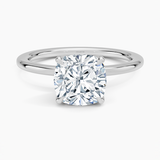Petite 1.5mm Engagement Ring with a Cushion cut diamond in white gold — top view
