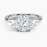 Petite Rhiannon Three Stone Diamond Engagement Ring with a Cushion cut diamond in white gold — top view