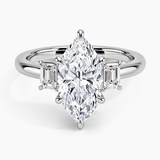 Petite Rhiannon Three Stone Diamond Engagement Ring with a Marquise cut diamond in white gold — top view