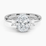 Petite Rhiannon Three Stone Diamond Engagement Ring with a Oval cut diamond in white gold — top view