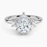 Petite Rhiannon Three Stone Diamond Engagement Ring with a Pear cut diamond in white gold — top view