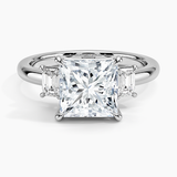 Petite Rhiannon Three Stone Diamond Engagement Ring with a Princess cut diamond in white gold — top view