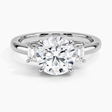 Petite Rhiannon Three Stone Diamond Engagement Ring with a Round cut diamond in white gold — top view