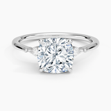 Petite Cometa Three Stone Diamond Engagement Ring with a Cushion cut diamond in white gold — top view