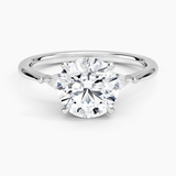 Petite Cometa Three Stone Diamond Engagement Ring with a Round cut diamond in white gold — top view