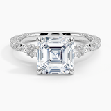 Primrose Diamond Engagement Ring with a Asscher cut diamond in white gold — top view