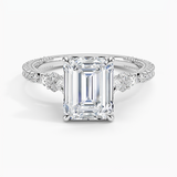 Primrose Diamond Engagement Ring with a Emerald cut diamond in white gold — top view