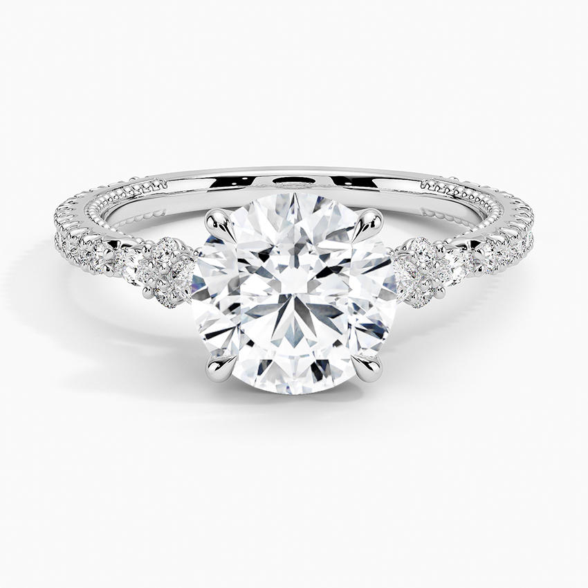 Primrose Diamond Engagement Ring with a Round cut diamond in white gold — top view