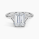 Reverie Solitaire Engagement Ring with a Emerald cut diamond in white gold — top view
