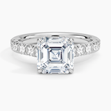 Anthology Half-Coverage Diamond Engagement Ring with a Asscher cut diamond in white gold — top view