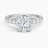 Anthology Half-Coverage Diamond Engagement Ring with a Cushion cut diamond in white gold — top view