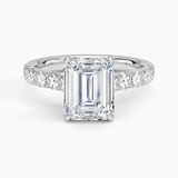Anthology Half-Coverage Diamond Engagement Ring with a Emerald cut diamond in white gold — top view