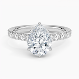 Anthology Half-Coverage Diamond Engagement Ring with a Pear cut diamond in white gold — top view