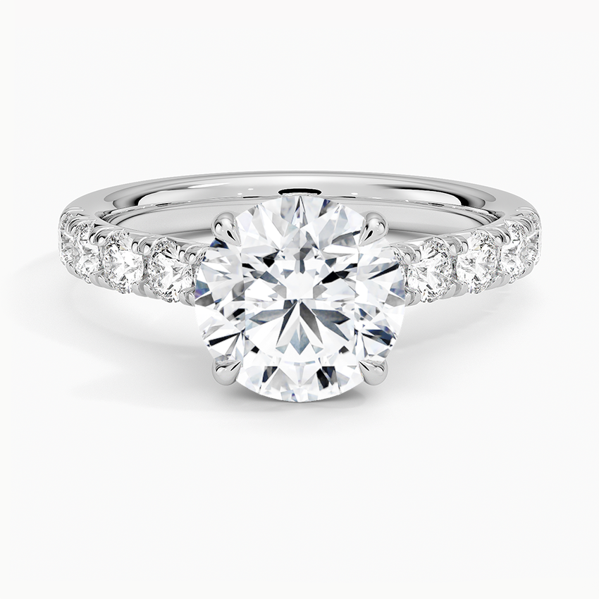 Anthology Half-Coverage Diamond Engagement Ring with a Round cut diamond in white gold — top view