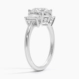 Luxe Rhiannon Three Stone Diamond Engagement Ring with a Round cut diamond in white gold — side view
