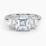 Luxe Rhiannon Three Stone Diamond Engagement Ring with a Asscher cut diamond in white gold — top view
