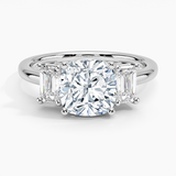 Luxe Rhiannon Three Stone Diamond Engagement Ring with a Cushion cut diamond in white gold — top view