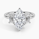 Luxe Rhiannon Three Stone Diamond Engagement Ring with a Marquise cut diamond in white gold — top view