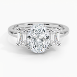 Luxe Rhiannon Three Stone Diamond Engagement Ring with a Oval cut diamond in white gold — top view