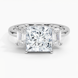 Luxe Rhiannon Three Stone Diamond Engagement Ring with a Princess cut diamond in white gold — top view