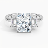 Luxe Rhiannon Three Stone Diamond Engagement Ring with a Radiant cut diamond in white gold — top view