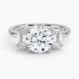 Luxe Rhiannon Three Stone Diamond Engagement Ring with a Round cut diamond in white gold — top view