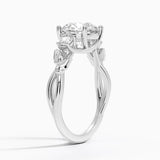 Budding Willow Three Stone Diamond Engagement Ring with a Round cut diamond in white gold — side view