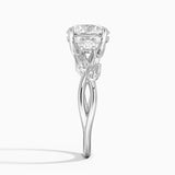 Budding Willow Three Stone Diamond Engagement Ring with a Round cut diamond in white gold — profile view
