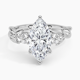 Budding Willow Three Stone Diamond Engagement Ring with a Marquise cut diamond in white gold — top view