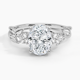 Budding Willow Three Stone Diamond Engagement Ring with a Oval cut diamond in white gold — top view