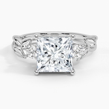 Budding Willow Three Stone Diamond Engagement Ring with a Princess cut diamond in white gold — top view