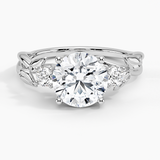 Budding Willow Three Stone Diamond Engagement Ring with a Round cut diamond in white gold — top view