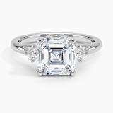 Floating Three Stone Diamond Engagement Ring with a Asscher cut diamond in white gold — top view