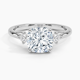 Floating Three Stone Diamond Engagement Ring with a Cushion cut diamond in white gold — top view