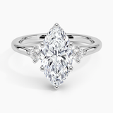 Floating Three Stone Diamond Engagement Ring with a Marquise cut diamond in white gold — top view