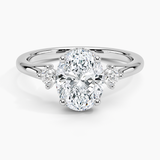 Floating Three Stone Diamond Engagement Ring with a Oval cut diamond in white gold — top view