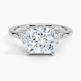 Floating Three Stone Diamond Engagement Ring with a Princess cut diamond in white gold — top view