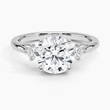 Floating Three Stone Diamond Engagement Ring with a Round cut diamond in white gold — top view