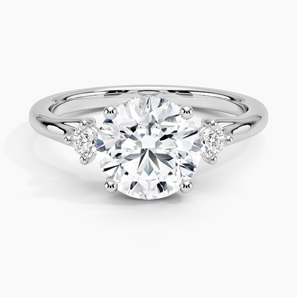 Floating Three Stone Diamond Engagement Ring with a Round cut diamond in white gold — top view