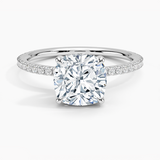Perfect Fit Three-Quarter Diamond Engagement Ring with a Cushion cut diamond in white gold — top view