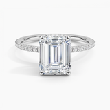 Perfect Fit Three-Quarter Diamond Engagement Ring with a Emerald cut diamond in white gold — top view