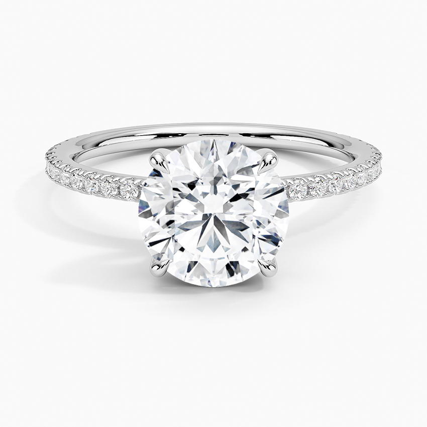 Perfect Fit Three-Quarter Diamond Engagement Ring with a Round cut diamond in white gold — top view