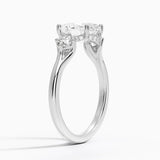 Luxe Floating Three Stone Diamond Engagement Ring with a Oval cut diamond in white gold — side view