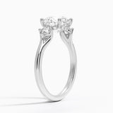 Luxe Floating Three Stone Diamond Engagement Ring with a Round cut diamond in white gold — side view