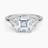Luxe Floating Three Stone Diamond Engagement Ring with a Asscher cut diamond in white gold — top view