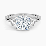 Luxe Floating Three Stone Diamond Engagement Ring with a Cushion cut diamond in white gold — top view