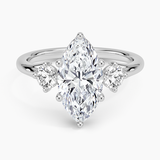 Luxe Floating Three Stone Diamond Engagement Ring with a Marquise cut diamond in white gold — top view